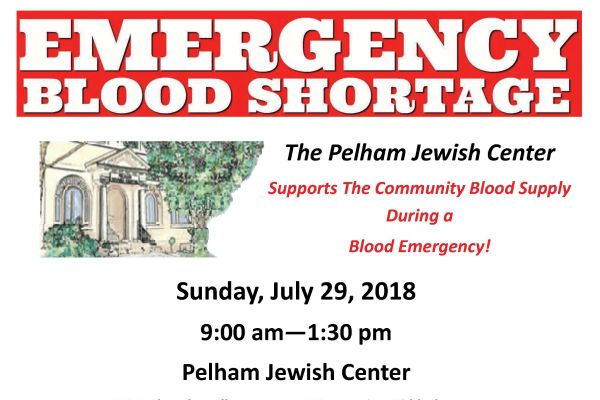 Pelham Jewish Center holds emergency blood drive tomorrow