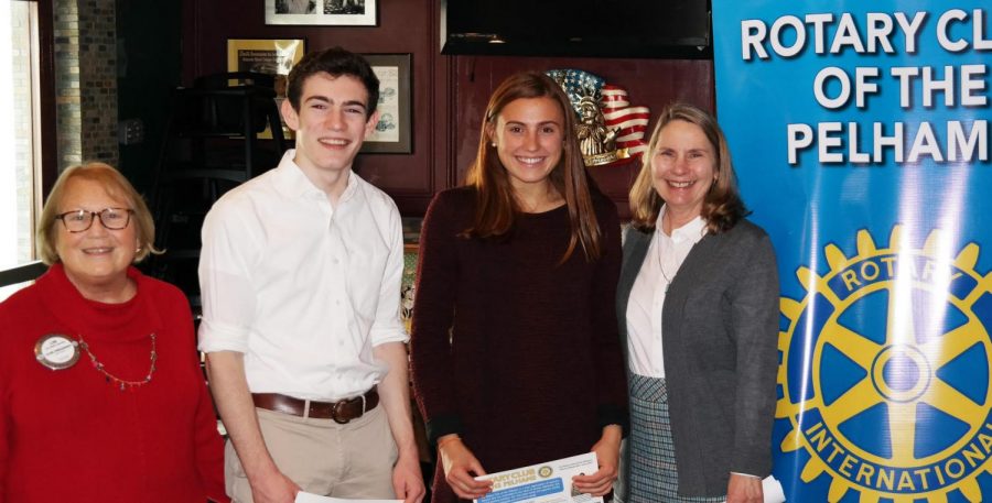 Left to right: Rotary President Lyn Roth-Jacobs, Rotary Scholars Ben Glickman and Charlotte Edmunds and PMHS Principal Jeannine Clark
