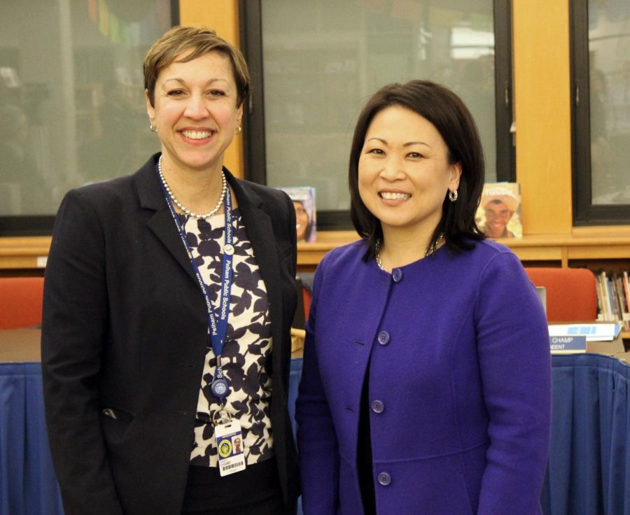 Superintendent Dr. Cheryl Champ (left) with Assistant Superintendent Julia Chung.