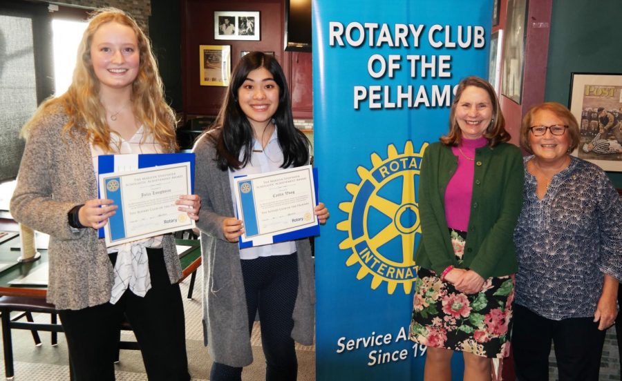 From+left%2C+Scholars+of+the+Month+Julia+Loughman+and+Caitlin+Wong%2C+PMHS+Principal+Jeannine+Clark+and+Rotary+President+Lyn+Roth-Jacobs.