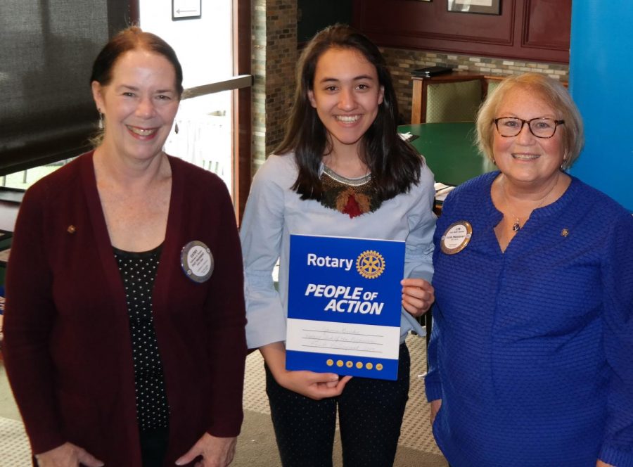 RYLA participant Jamie Burke (center), with Cathy Draper (left), chair of the Pelham Rotary RYLA Committee, and Rotary President Lyn Jacobs.