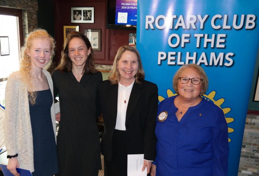 Rotary Scholars of the Month Sophie McSpedon and Violet Massie-Vereker, PMHS Principal Jeannine Clark and Rotary President Lyn Roth Jacobs.