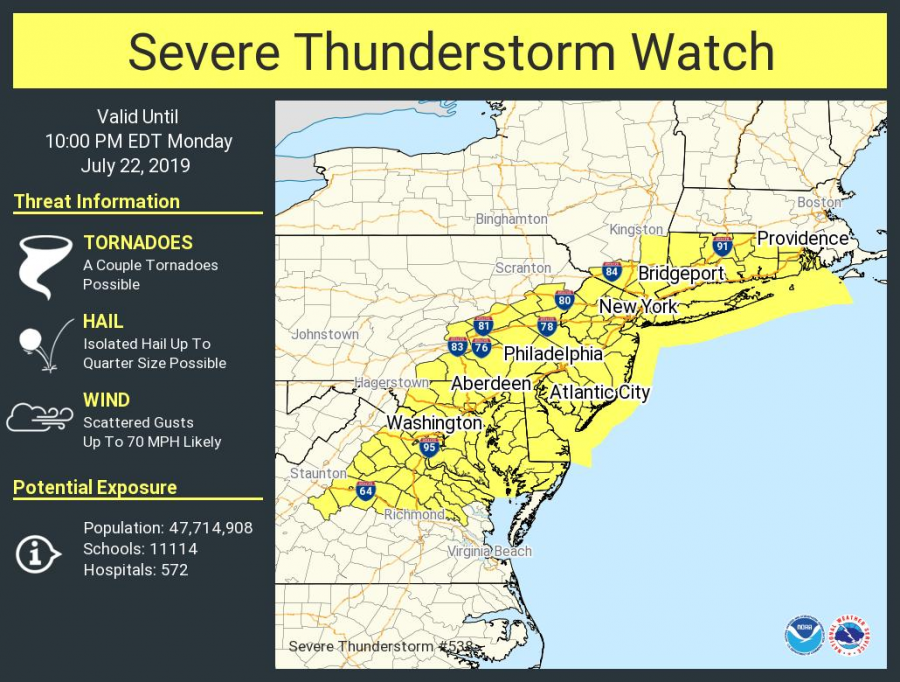 National Weather Service issues severe thunderstorm watch—with a couple of tornadoes possible