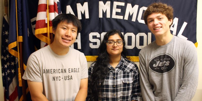 From left, National Merit Semifinalists Peter Wei, Asher Lal and Lance Brady.
