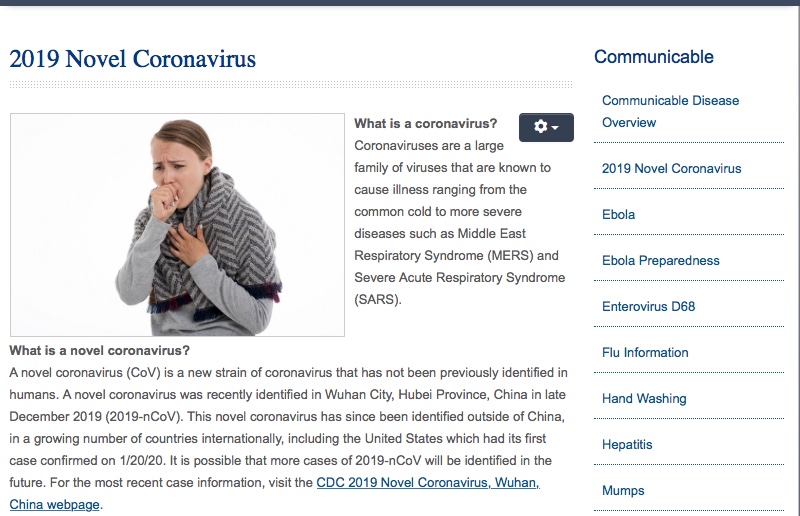 Website set up by the Westchester County Health Department on the coronavirus.