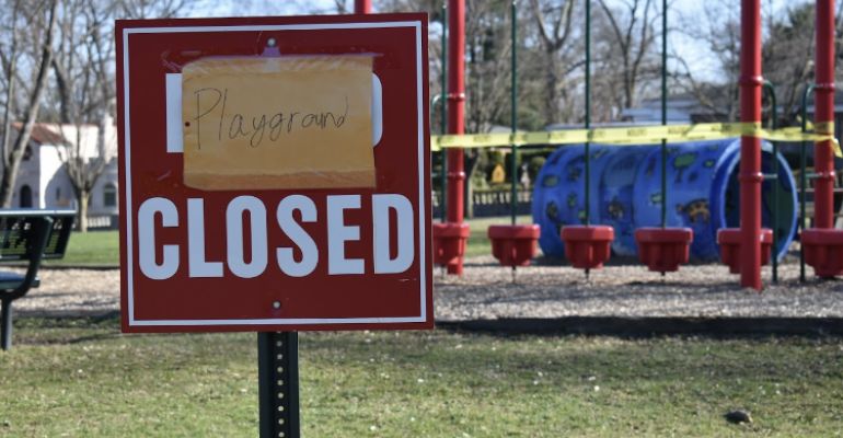 Makeshift sign closed the Prospect Hill School playground.
(File Photo)