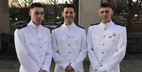 Before the storm, Henry Driesen (center) with two classmates at Virginia Polytechnic Institute and State University in their ROTC uniforms.