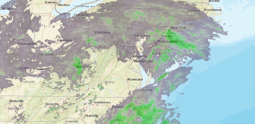Radar image of the winter storm at 11 p.m.