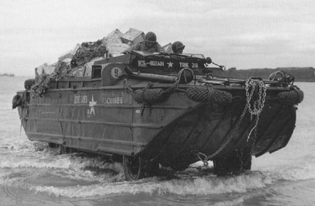 A duck boat (DUKW) like that Vito Pisano piloted during World War 2. The National Archives photo does not provide a location or date for this vehicle.