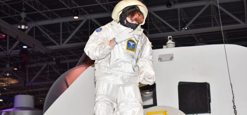 Robbie Shepherd space suited up at Advanced Space Academy.