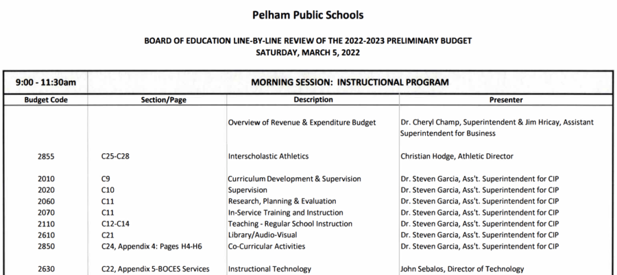 Pelham school board to hold all-day budget review Saturday, executive sessions on employment Monday, Wednesday