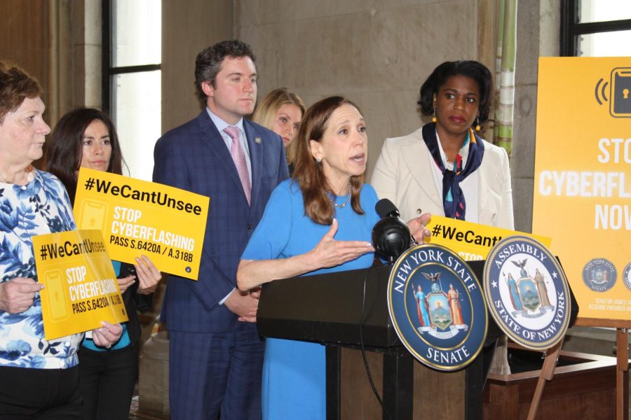 Assemblywoman Paulin rallies with advocates to call for passage of cyberflashing law