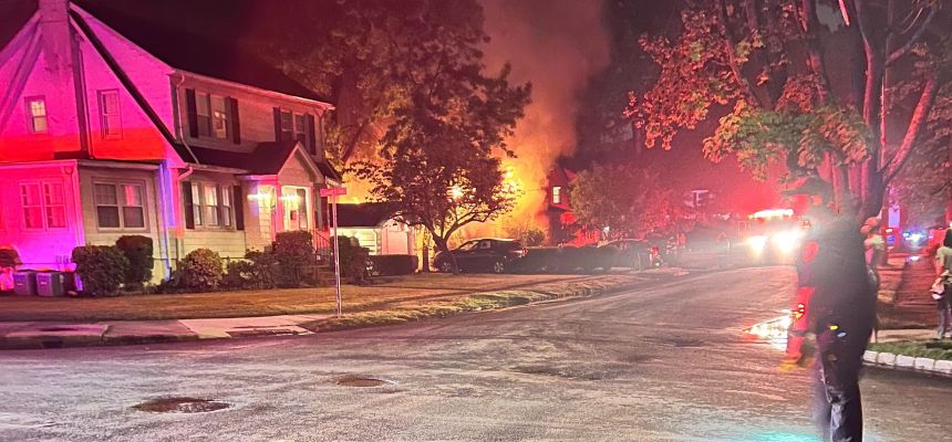 Three fire departments battle house blaze on Edgemere Street in Pelham Manor