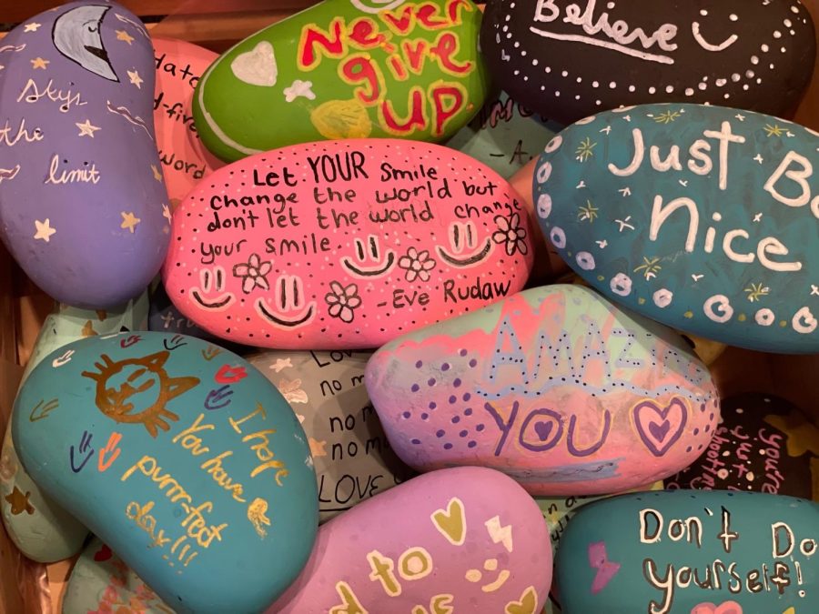 Kindness rock garden created at Colonial School by Girl Scout troop and fifth grade