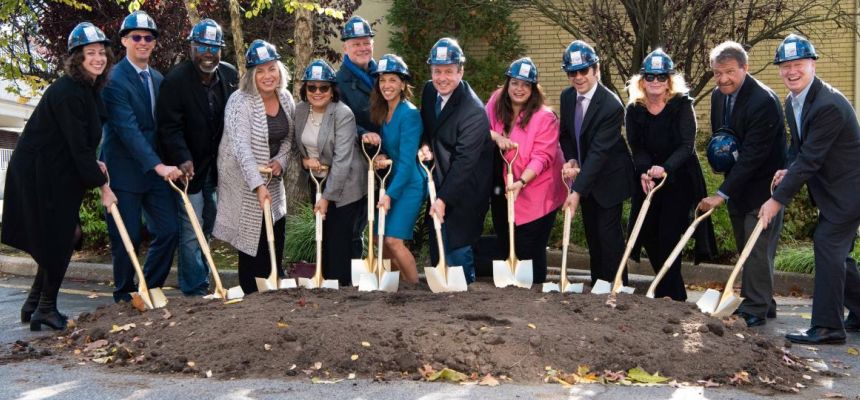 The developer and representatives from the Village of Pelham, county and state break ground for the new municipal center.