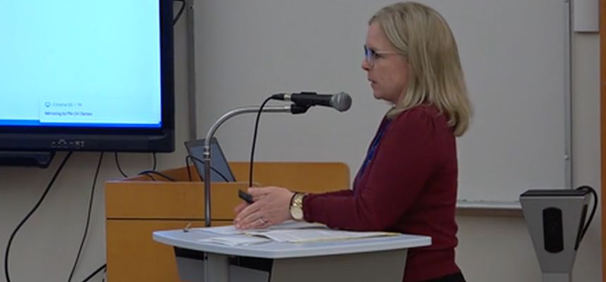 Dr. Alice Bowman, assistant superintendent for teaching and learning, presented student test performance data to the school board.
