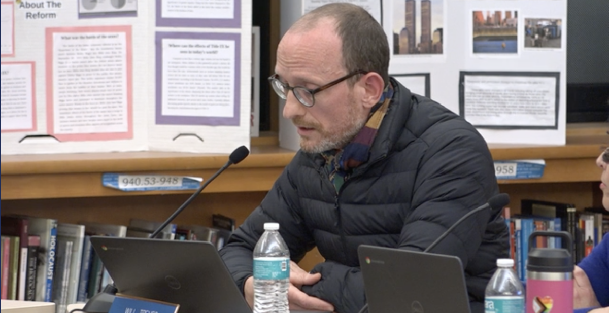 Trustee Will Treves discusses the boards unanimous decision to not grant the easement for the sewer project. (Source: Pelham Union Free School District video feed)