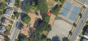 The stormwater reservoirs would be constructed under the blacktop and tennis courts (right) at Juliannes Playground. (Courtesy Google Maps)