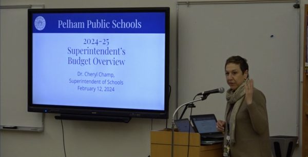 Superintendent Dr. Cheryl Champ makes her budget presentation.