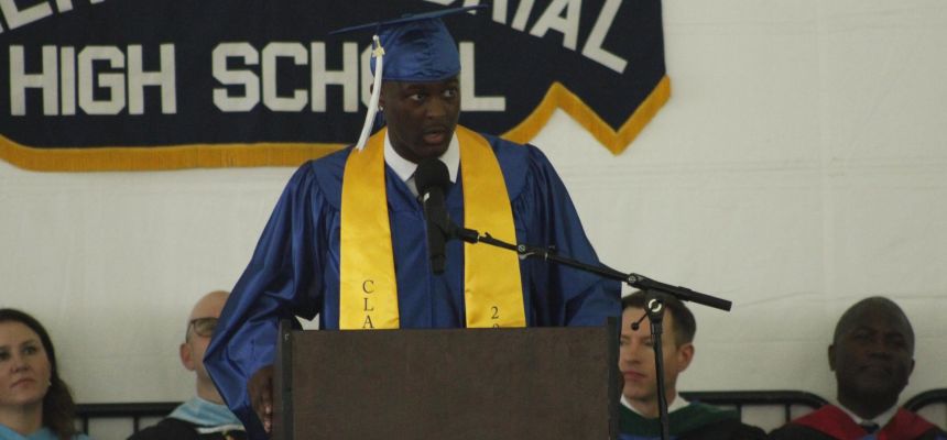 Andrew Scott was one of three seniors selected to give a speech at the Pelham Memorial High School graduation on Saturday.