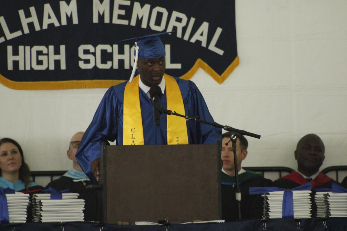 Isaiah Graves was one of four seniors selected to give a speech. 