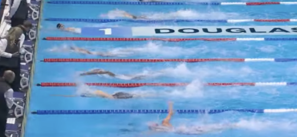 Kate Douglass wins the Olympic qualifier in the 100m freestyle. (NBC Sports)