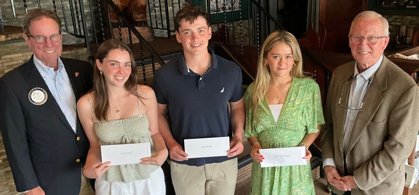 From left, Rotarian Kevin Falvey, scholarship winners Grace Condon, Sean Condon and Samantha Gregware, and Rotarian Ellis Moore.