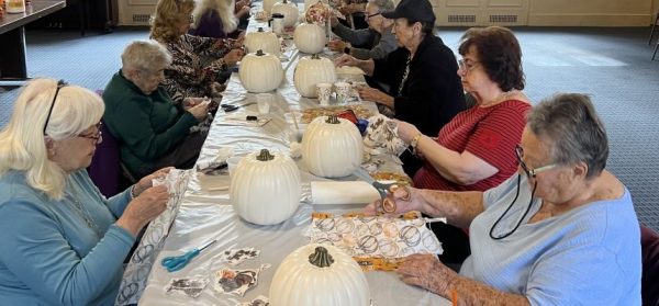 Snapshot: Pelham senior citizens do pumpkin decoupage during Wednesday arts and crafts session