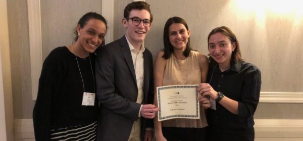 From left, Pelham Examiner founders Ella Stern, Ben Glickman, Francesca Di Cristofano and Daniella Cherner at the 2018 New York Press Association convention, where the Examiner received the first of the eight awards it's so far won.