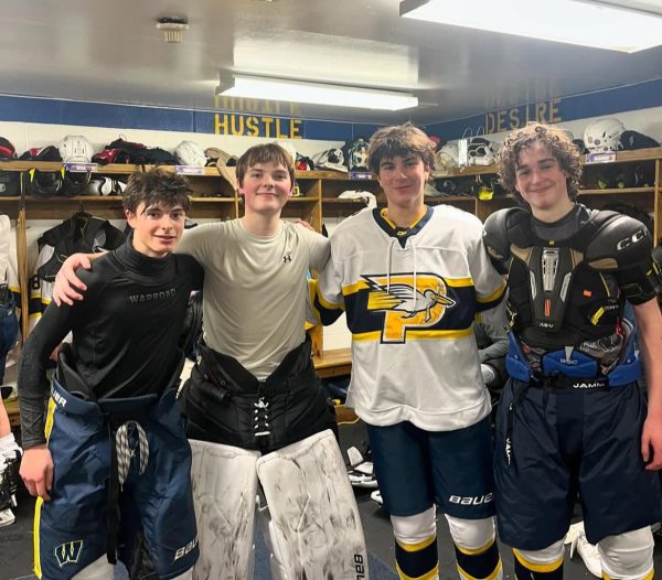 Pictured from left to right: Will Garrow, Camden White, Winston Speros, and Ian Hearle (Photo courtesy Pelham Varsity Hockey Instagram)