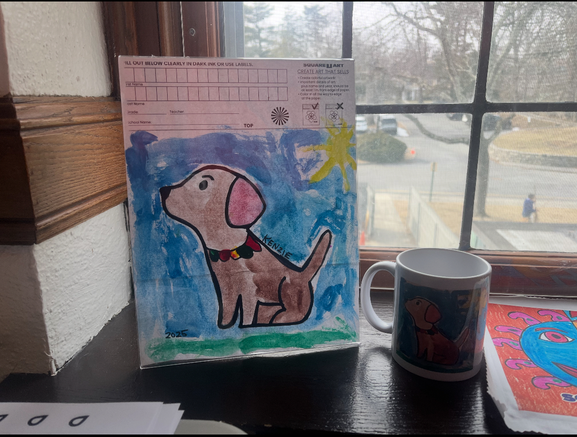 Artwork created by a Huguenot Nursery School student printed onto a mug by Square 1 Art.