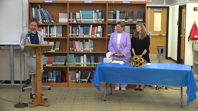 From left, Superintendent Cheryl Champ, retiring PMS principal Lynn Sabia and Trish Nugent Fitzgerald, director of human resources for the district
